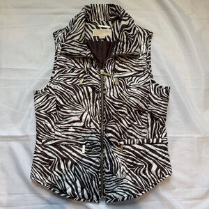 Michael Kors Zebra Print Packable Puffer Vest M Brown White